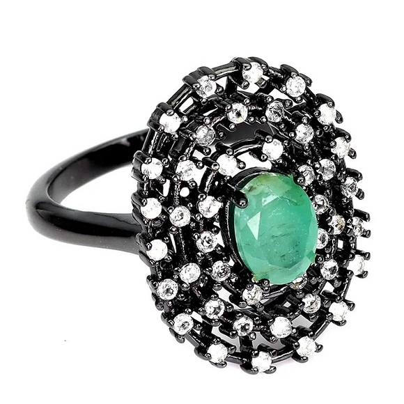 Natural Green Emerald 7x5mm White Topaz 925 Sterling Silver Ring Size 6.… - Picture 7 of 7